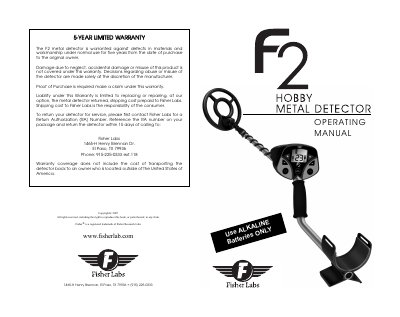 Fisher Labs MF2 Metal Detector Operating Manual - cover page