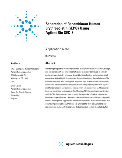 Agilent Bio SEC-3 Application Note for rEPO Separation - cover page