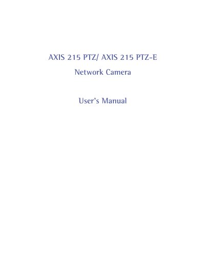 Axis 215 PTZ/215 PTZ-E Network Camera User Manual - cover page