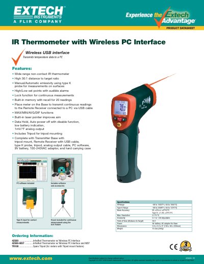 EXTECH 42560 ......................InfraRed Thermometer w/ Wireless PC Interface 42560-NIST ............InfraRed Thermometer w/ Wireless PC Interface NIST TR100 ......................Spare Tripo