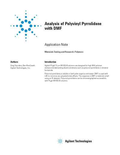 Agilent PLgel 10 um MIXED-B Columns Application Note for Polyvinyl Pyrrolidone Analysis with DMF - cover page