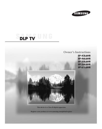 Samsung SP-42L6HR DLP TV Owner’s Instructions - cover page