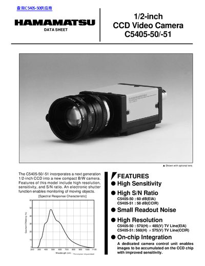 Hamamatsu C5405-50/-51 1/2-inch CCD Video Camera Datasheet - cover page