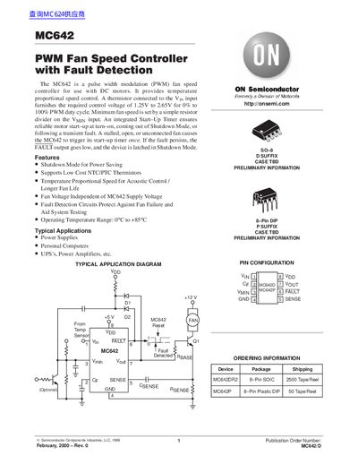 ON Semiconductor MC642 PWM Fan Speed Controller Datasheet - cover page