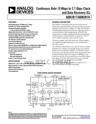 Analog Devices ADN2817/ADN2818 Datasheet - cover page