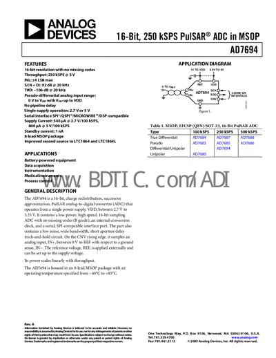 Analog Devices AD7694 ADC Datasheet - cover page