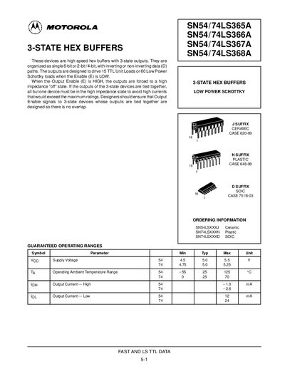 MOTOROLA SN54/74LS365A SN54/74LS366A SN54/74LS367A SN54/74LS368A handbook - cover page