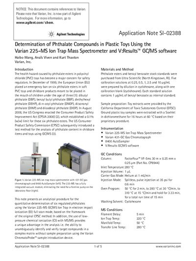 Varian 225-MS Ion Trap Mass Spectrometer Application Note SI-02388 - cover page