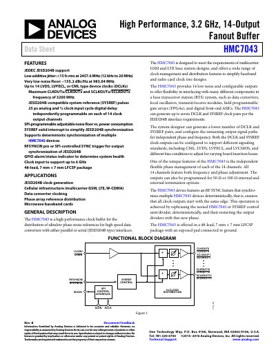 Analog Devices HMC7043 High Performance Clock Buffer Data Sheet - cover page