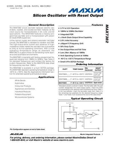 Maxim MAX7382 Silicon Oscillator Datasheet - cover page