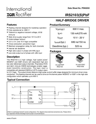 International Rectifier IRS2103(S)PbF Datasheet - cover page