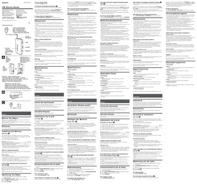 Sony SRF-S54/S56 FM Walkman User Manual - cover page