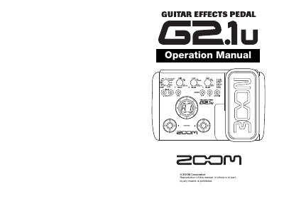 ZOOM G2.1u Guitar Effects Pedal Operation Manual