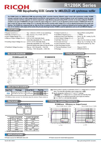 Ricoh R1286K Series PWM Step-up/Inverting DC/DC Converter Datasheet - cover page