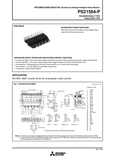 Mitsubishi PS21564-P Intelligent Power Module User Manual - cover page