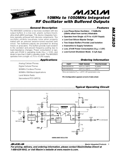 Maxim MAX2620EUA Integrated RF Oscillator Datasheet - cover page