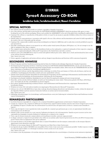 Yamaha Tyros4 Accessory CD-ROM Installation Guide - cover page