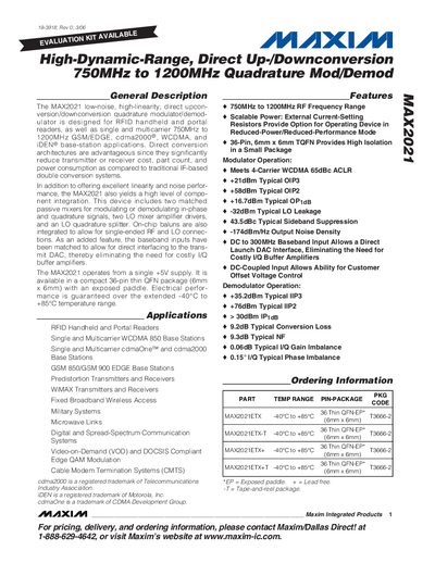 Maxim MAX2021 Datasheet - cover page