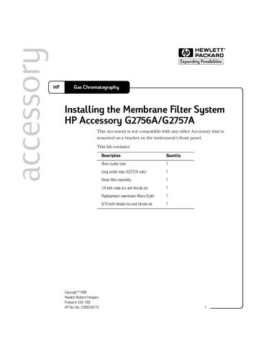 HP G2756A/G2757A Membrane Filter System Installation Guide - cover page
