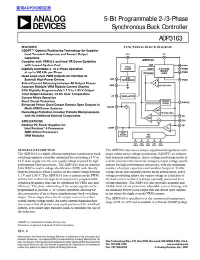 ANALOG DEVICES ADP3163 5-Bit Programmable 2-/3-Phase Synchronous Buck Controller handbook - cover page