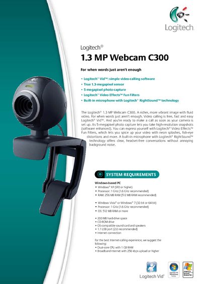 Logitech C300 Webcam Product Leaflet - cover page