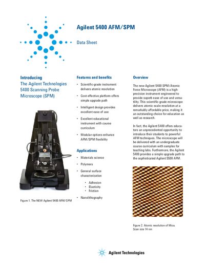 Agilent 5400 Scanning Probe Microscope Data Sheet - cover page
