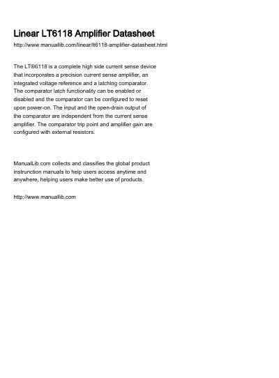 Linear Technology LT6118 Current Sense Amplifier Datasheet - cover page