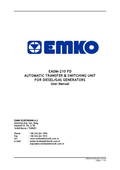 Emko EAOM-210 FD Automatic Transfer & Switching Unit User Manual - cover page