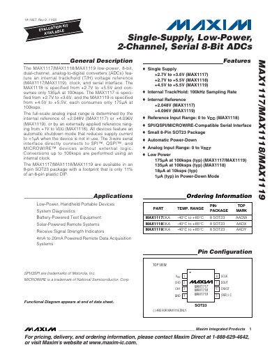 Maxim MAX1117/MAX1118/MAX1119 8‑Bit Dual‑Channel ADC Datasheet - cover page
