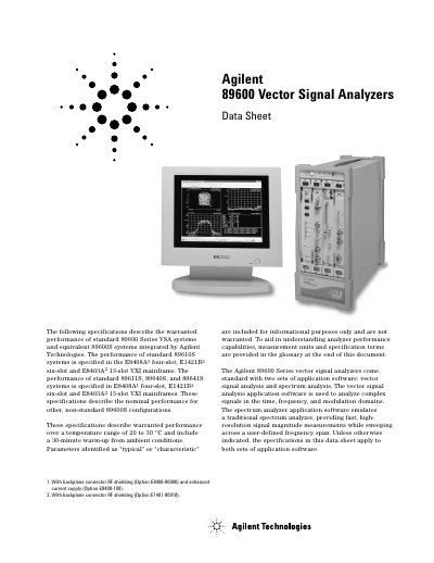Agilent 89600 Series Vector Signal Analyzer Data Sheet - cover page