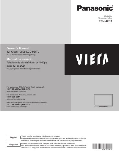 Panasonic TC-L42E3 LCD HDTV User Manual - cover page