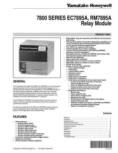 Honewell 7800 SERIES EC7895A RM7895A Relay Module handbook - cover page