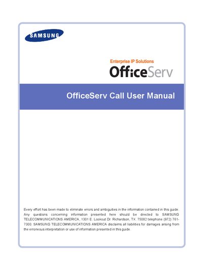 Samsung OfficeServ Call User Manual - cover page