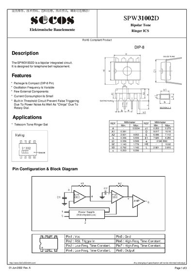 SECOS SPW31002D Integrated Circuit Datasheet - cover page