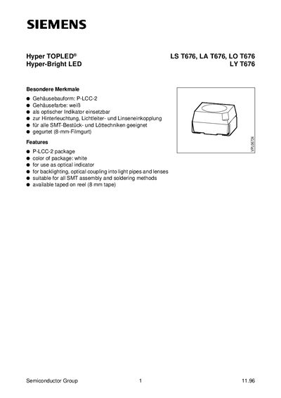 Siemens LS/LA/LO/LY T676 LED Datasheet - cover page