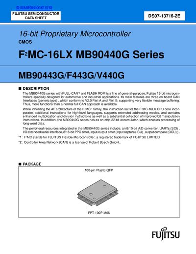 Fujitsu MB90440G Series 16-bit Microcontroller Data Sheet - cover page
