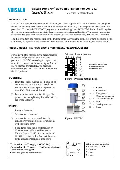 Vaisala DMT242 Dewpoint Transmitter User Guide - cover page