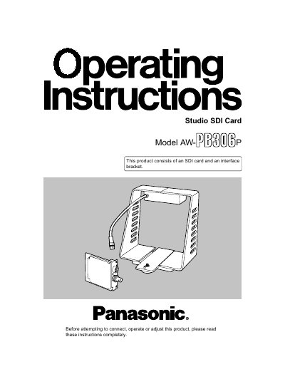 Panasonic AW-PB306P Studio SDI Card Operating Instructions - cover page
