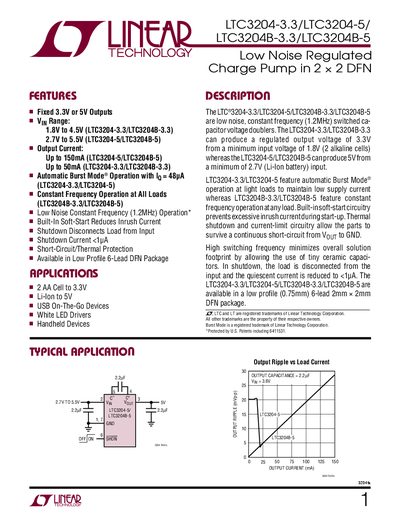 Linear Technology LTC3204 Low Noise Regulated Charge Pump Datasheet - cover page