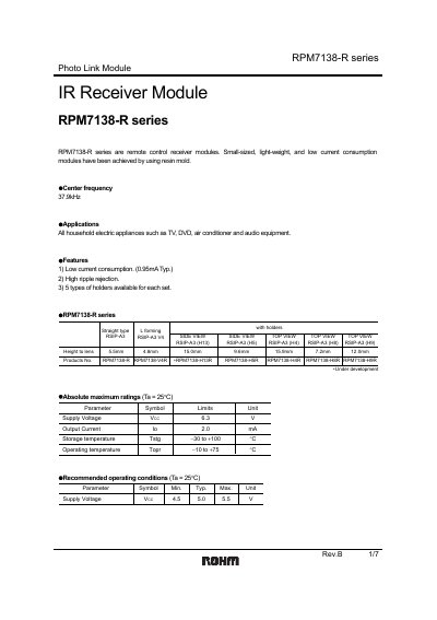 ROHM RPM7138-H4R Photo Link Module Datasheet - cover page