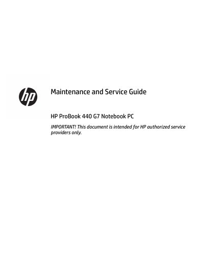 HP ProBook 440 G7 Notebook PC Maintenance and Service Guide - cover page