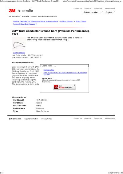 3M 2371 Dual Conductor Ground Cord Bulletin - cover page