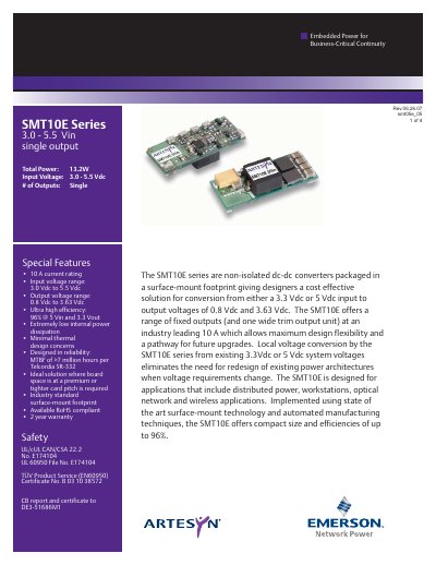 Artesyn SMT10E Series Datasheet - cover page