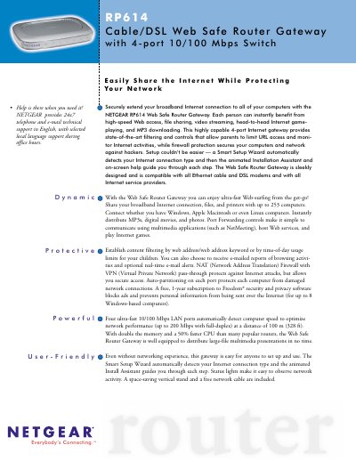 NETGEAR RP614 Web Safe Router Gateway User Manual - cover page