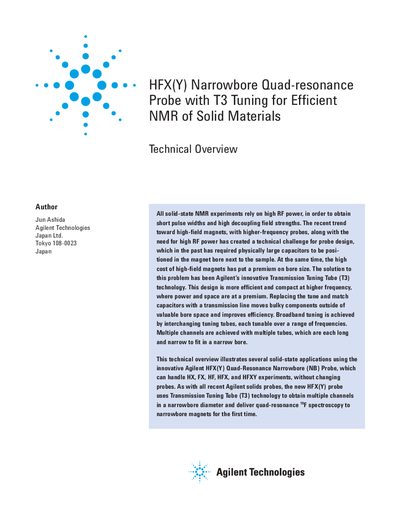 Agilent HFX(Y) Narrowbore Quad-resonance Probe with T3 Tuning for Efficient NMR of Solid Materials Manual - cover page