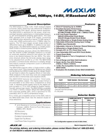 Maxim MAX12559 ADC Datasheet - cover page