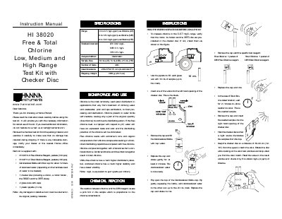 Hanna Instruments HI 38020 Free & Total Chlorine Test Kit Instruction Manual - cover page