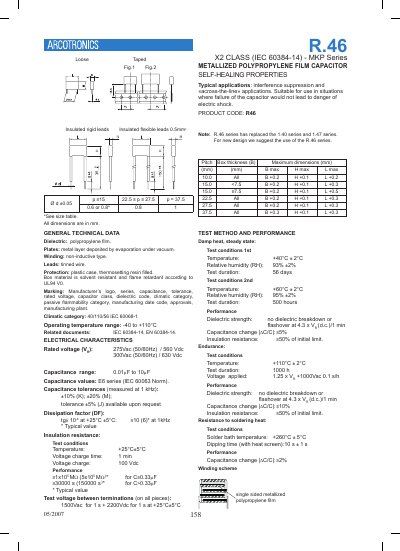 ARCOTRONICS r.46 X2 CLASS (IEC 60384-14) - MKP Series metalliZeD PolyProPylene film CaPaCitor SELF-HEALING PROPERTIES - cover page