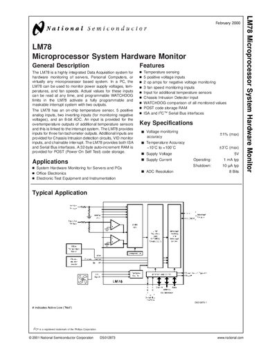 National Semiconductor LM78 Microprocessor System Hardware Monitor Handbook - cover page