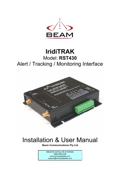 Beam Communications RST430 IridiTRAK Installation and User Manual